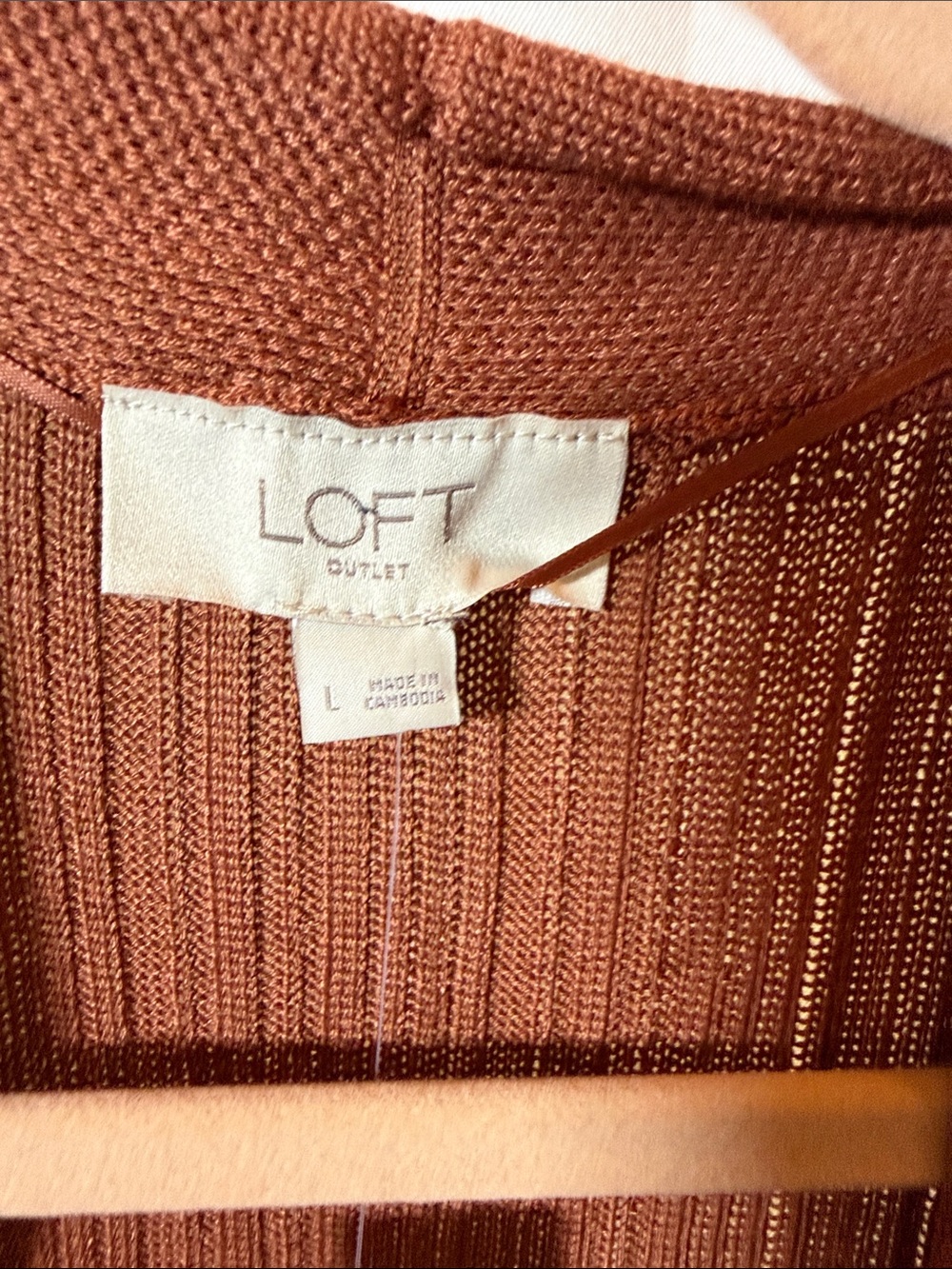 LOFT Open-Front Ribbed Cardigan - Rusty Brown - Picture 3 of 5
